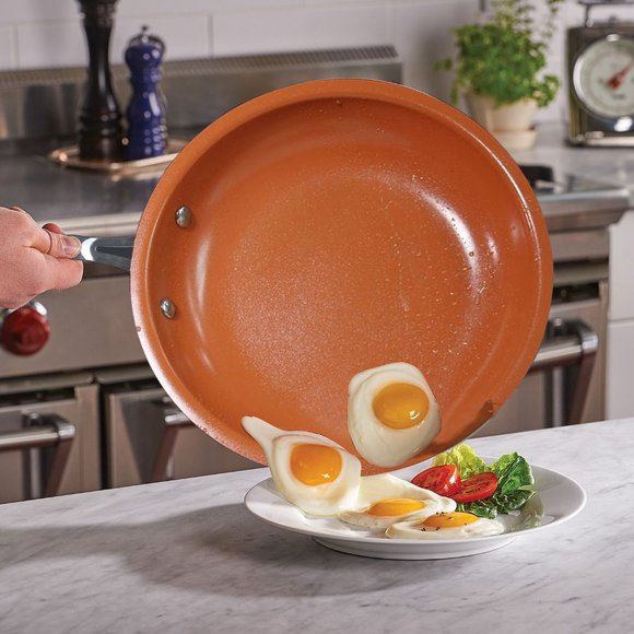 9.5 Ultra Nonstick Red Copper Frying Pan With Stainless Steel Handle - Picture 4 of 4